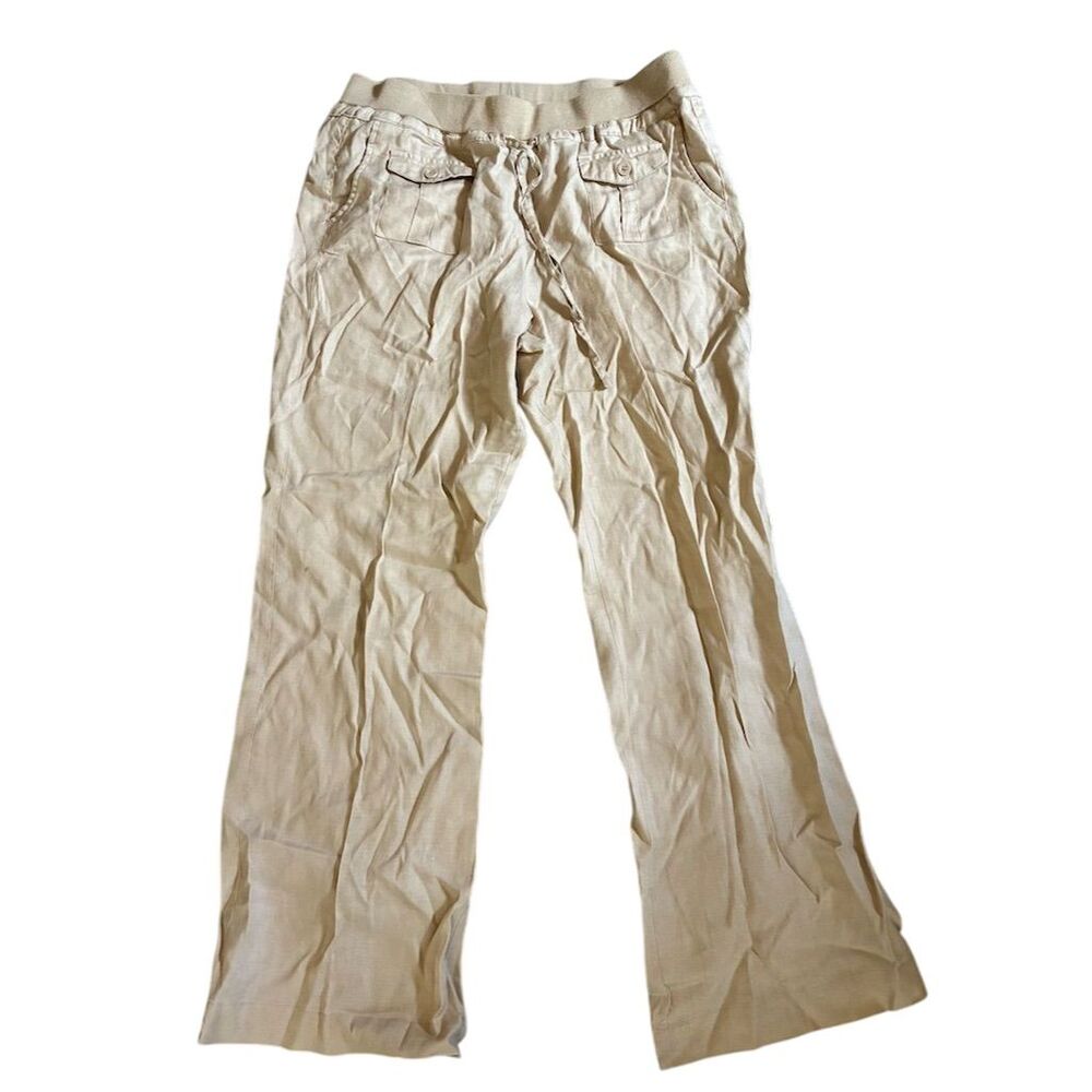 Sandro Women's Vintage Linen Flare Bell‎ Bottom Pants Size 14 Brown